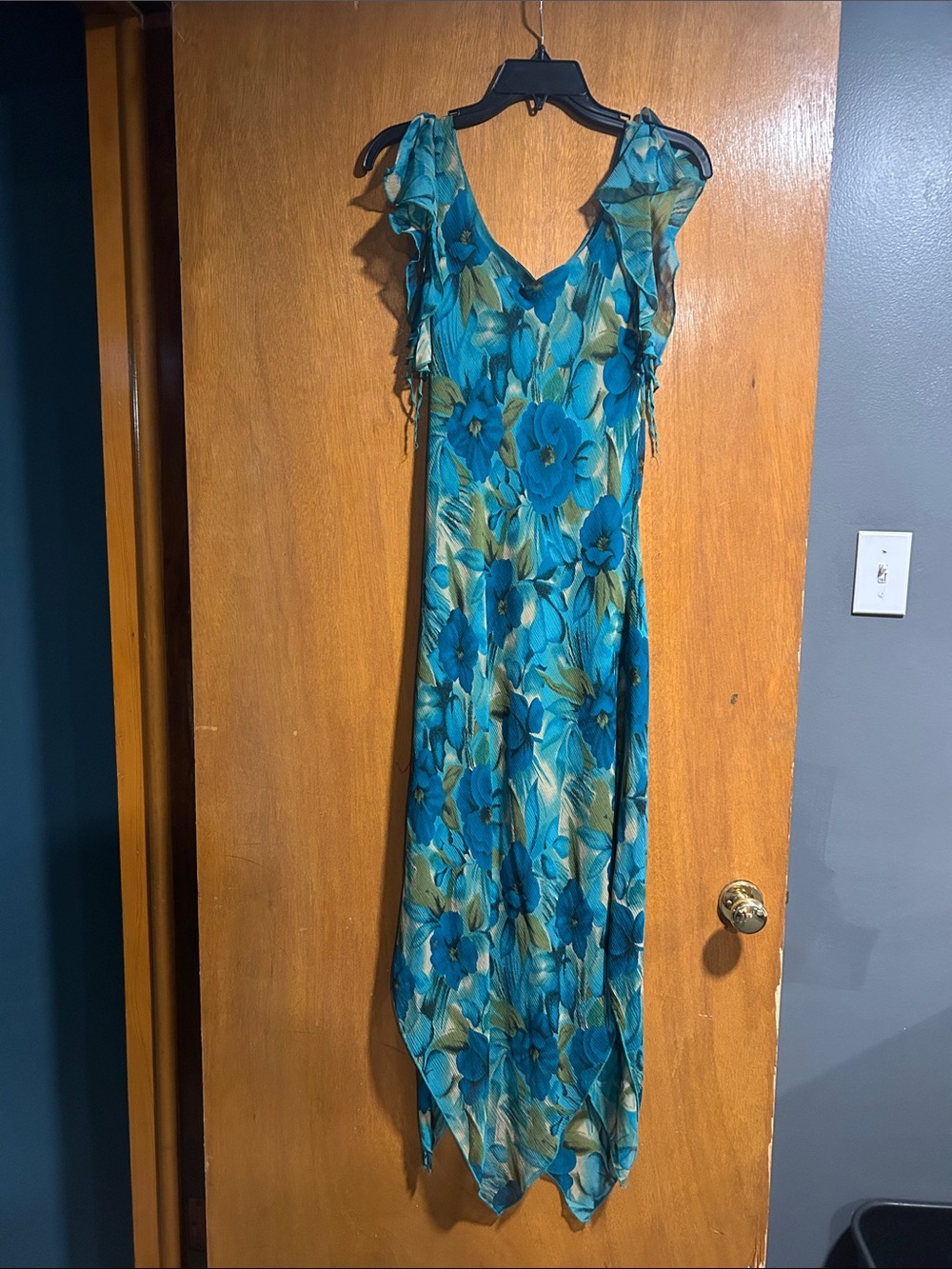 Lapis Teal Floral Asymmetrical Maxi Dress